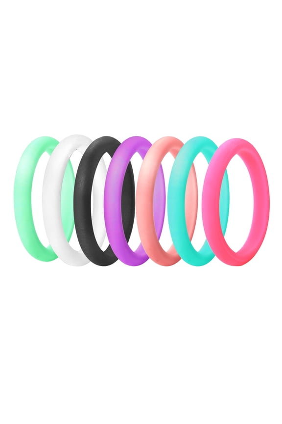 7 Pack 2.7MM Silicone Wedding Rings for Womens Thin Stackable Rubber Wedding Bands Size 6-9