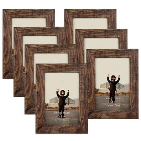 7 Pack 4x6 Picture Frames, Rustic 4 by 6 Photo Frames for Wall or Tabletop,Brown