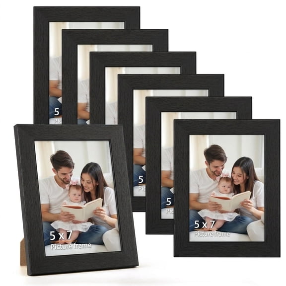 7 Pack Wood 5x7 Picture Frames,5 by 7 Gallery Photo Frames for Wall and Tabletop Display, Black