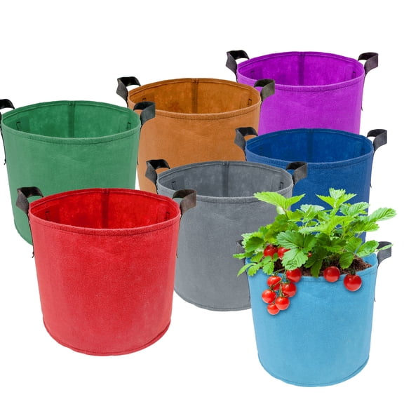 7 Pack 7 Gallon Plant Grow Bags - Mixed 7 Colors with Reinforced Handles & Aeration Design, Ideal for Tomato, Flowers & Fruits