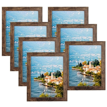 7 Pack 8x10 Picture Frame Set, Rustic Photo Frames Display 8 by 10 inch Photo for Wall or Tabletop, Brown