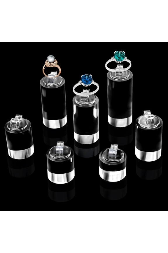 7 Pack Acrylic Ring Display Holder Clear Cylinder Jewelry Stand for Wedding Engagement Rings Organizer Sturdy Solid Showcase