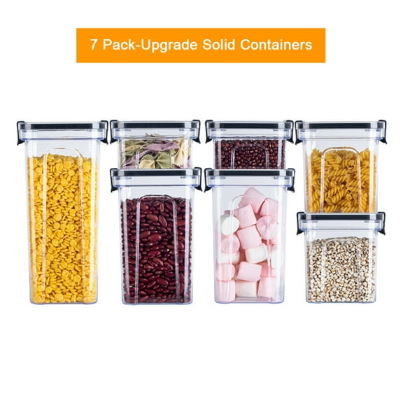 7 Pack Airtight Food Storage Containers Set with lids for Pantry Kitchen Organization - BPA Free Clear Kitchen Canisters for Cereal, Rice, Flour & Oats - Free Marker, 24 Labels, 2 Measuring Sets