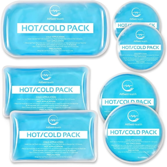 (7 Pack) Allsett Health Reusable Gel Ice pack for injury | Flexible Hot and Cold Compress for Pain Relief, Versatile Use for Knee, Back, Neck, and Ankle