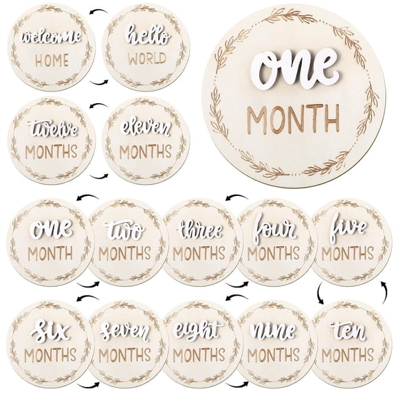 7 Pack Baby Monthly Milestone Signs, Double Sided Signs Wooden Announcement Sign for 1-12 Months Pictures