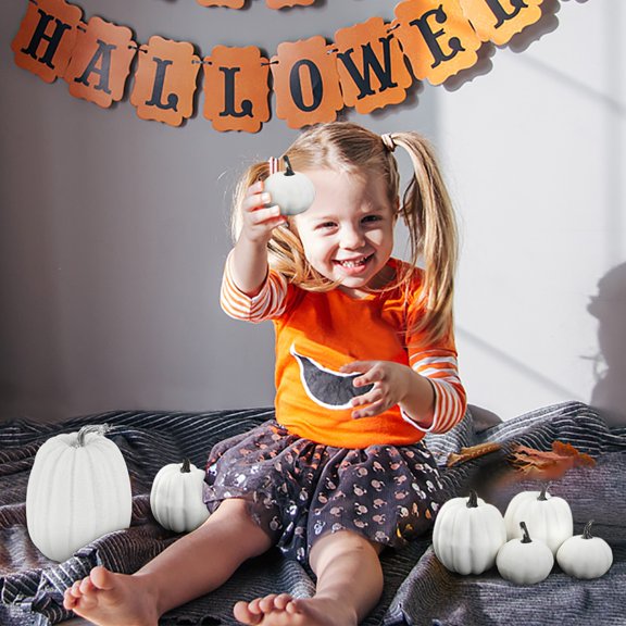 7 Pack Blank Paintable Artificial Foam Pumpkins, DIY Customizable Surface Shatter Resistant Multi Size Reusable Prop, Table Wreath Supply for Halloween Thanksgiving Wedding Photo Decor