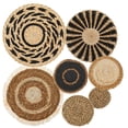 thumbnail image 1 of 7 Pack Boho Wall Basket Decor - Seagrass Rattan Wicker Wall Decor Round Handmade Hanging Rustic Flat Elegant Wall Art for Farmhouse Living Rooms Bedrooms Display Table Settings Kitchen Home, 1 of 7