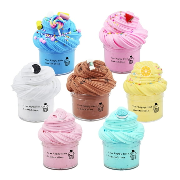 7 Pack Cake Butter Slime Kits, Soft and Non-Sticky Slime Kit Party Favors for Girls and Boys