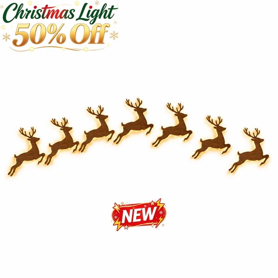 7 Pack Christmas Wall Lamps Set, 5inch Wood Reindeer Backlit Hanging Light with Warm LED for Bedroom Living Room Hallway Mantel Indoor Xmas Holiday Home Decoration Gift
