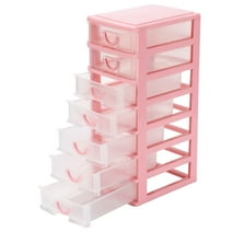 7 Pack Clear Drawer Desktop Organizers, Plastic Storage Units for Office and School Supplies, Pink