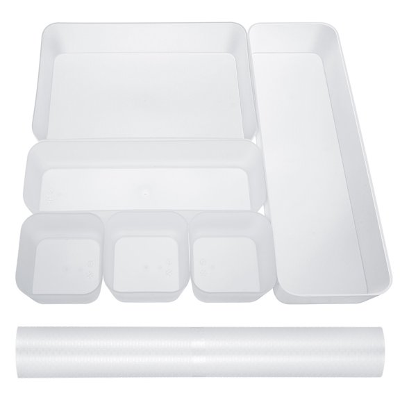 PartyKindom Clear Drawer Organizer Set, Sturdy PP, Transparent, Perfect for Makeup and Kitchen Storage, 7Pcs