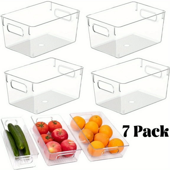 7 Pack Clear Plastic Storage Bins, 4 sizes Pantry Organizers and Storage Containers Fridge Organizer Kitchen Cabinet Organizer Medicine Organizer for Organizing Home Bathroom Freezer Refrigerator