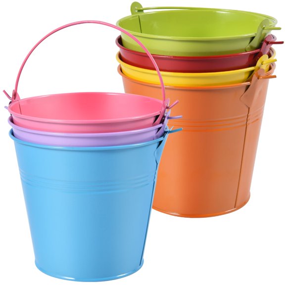7 Pack Colorful Metal Buckets with Handle Galvanized Ice Pails for Plants, Succulents, Party Favors Organizing, Rustic Home Decor (7.1 x 5.2 inch)