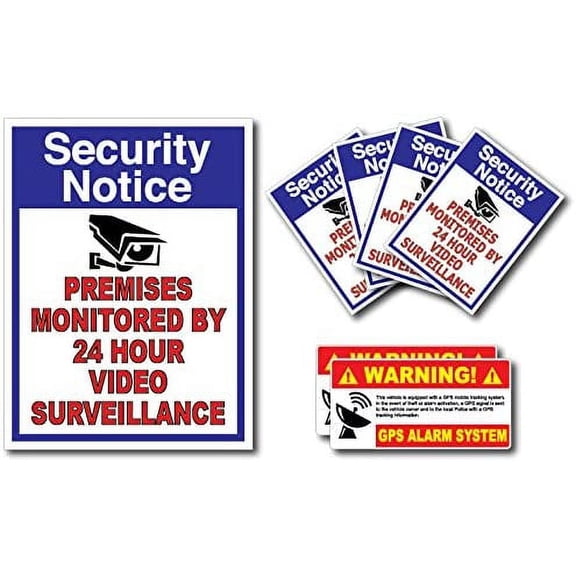 (7 Pack) Combination Pack of 24 Hour Monitoring - This Vehicle Protected by GPS Tracking Warning Signs - Decal Self Adhesive Sticker Vinyl Decal  UV Resistent