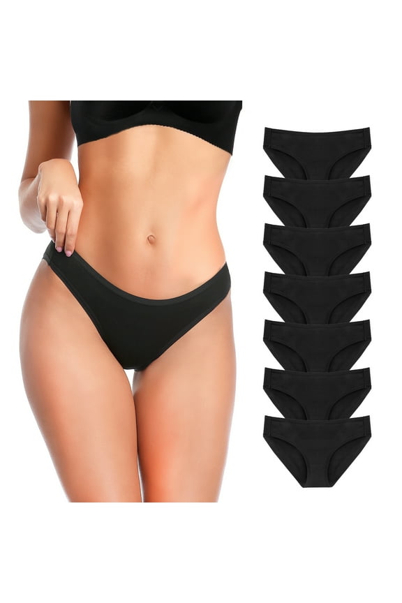 7 Pack Cotton Bikini Underwear for Women,Seamless Panties for Girls,Ladies Solid Soft Stretchy Briefs,Black,S
