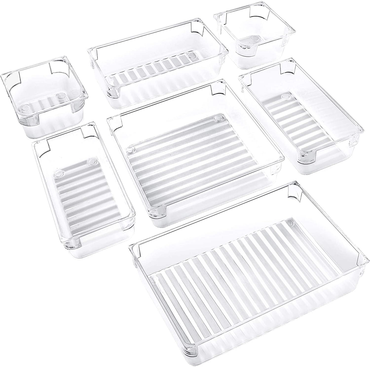6 Pack Clear Plastic Drawer Organizer Set, Acrylic Non Slip Non Cracking  Kitchen Drawer Storage Tray Large Size Divider, Multifunctional Storage for