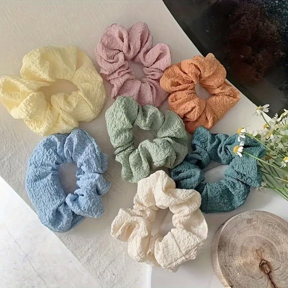 7-Pack Elegant Hair Scrunchies, Soft Fabric Hair Ties, Versatile for Buns and Ponytails, Solid Color, Simple Style, Assorted Pastel Colors, Valentine'S Day Gift Set