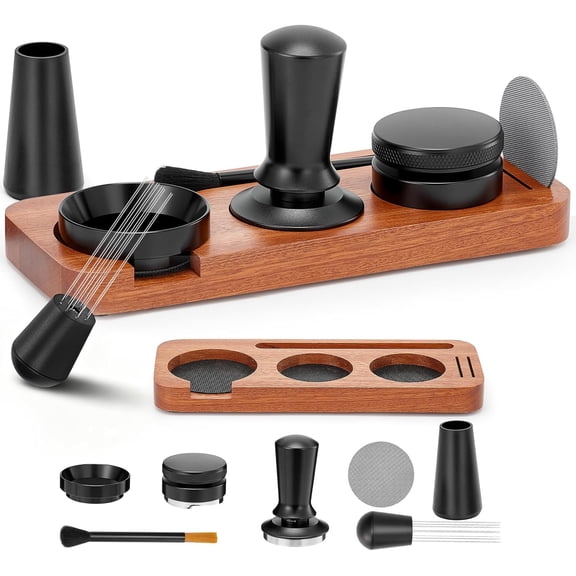 7 Pack Espresso Accessories,51mm Espresso Tamper Tools,WDT Tool Espresso Machine Accessories Kit,Coffee Tamper with Wood Espresso Tamping Station,Distributor,Stirrer,Dosing Funnel,Brush,Puck Screen