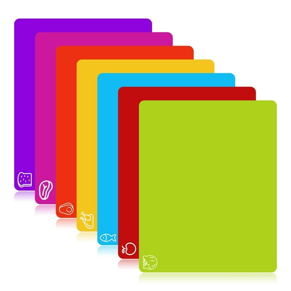 7 Pack Flexible Cutting Boards Set, BPA Free Plastic Chopping Mats for Kitchen, Non Slip Cutting Board for Meat Vegetables Fruits, Dishwasher Safe, Multicolor
