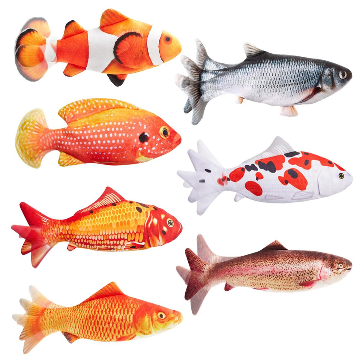 Moving Flopping Floppy Fish & Kitten Kicker Cat Toy Fish Shape (7 Pack)