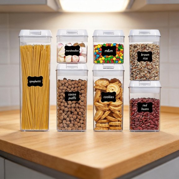 7 Pack Food Storage Vessels With Sealed Lids For Cupboard Organize Rice Beans Almonds Keep New And Error Complimentary C