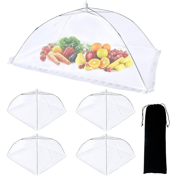 7 Pack Food Tents Food Covers for Outdoors Mesh Screen Include 1 Extra Large (40"X 24") & 6 Standard (17"X 17") Collapsible and Reusable Mesh Food Covers for Outside, BBQ Party Supplies, Fruit