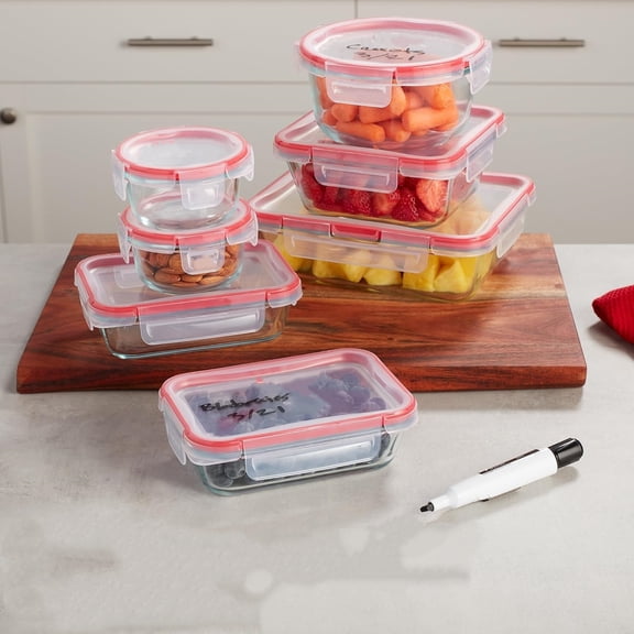 (7-Pack) Glass Food Storage Containers Set, (1, 2, 4 Cups) Airtight & Leakproof Plastic Locking Lids, Meal Prep Containers Set, Freezer Dishwasher Microwave Safe