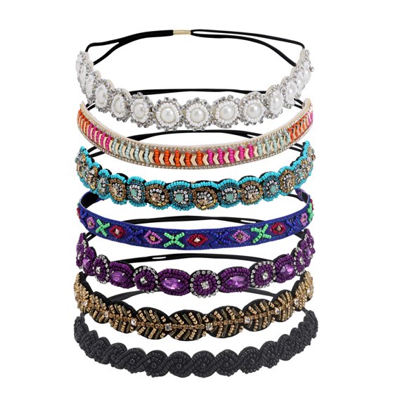 7 Pack Handmade Rhinestone Jewled Beaded Headbands Hairbands Hair Accessories Headwraps for Women Girls Brides