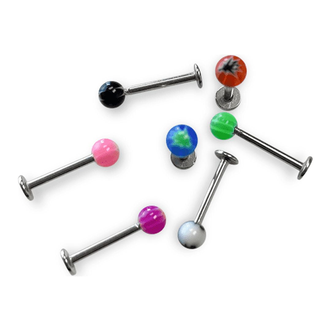 7 Pack Labret Flat Back Surgical Steel with Acrylic Ball 16g for Lip
