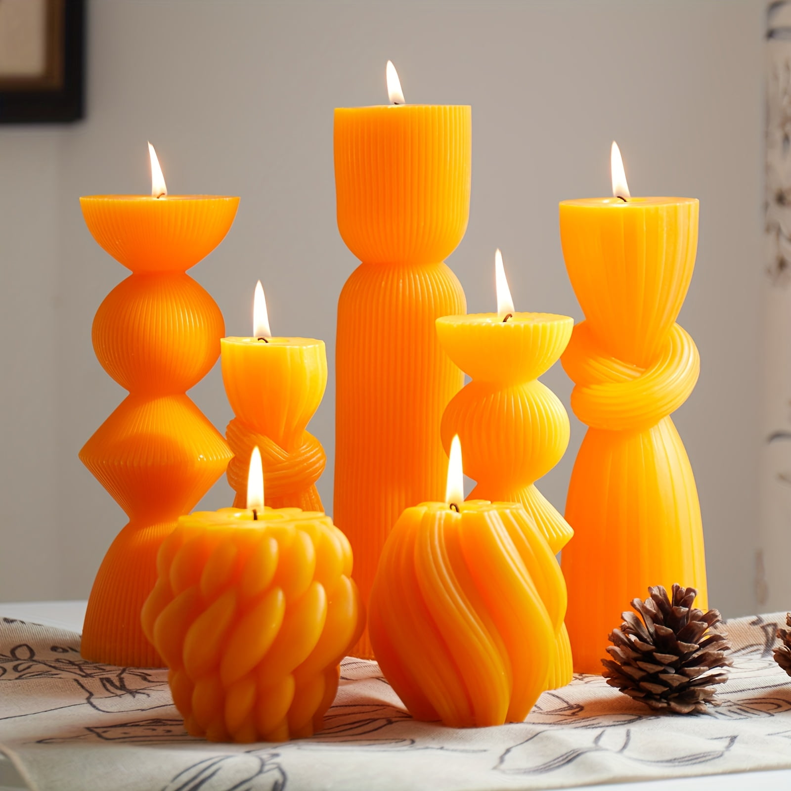 7-Pack Large Ribbed Pillar Candles - Soy Wax Handmade Home Decor Candles For Housewarming Gift, Shelf Decor, Wedding, Dining Table Centerpiece