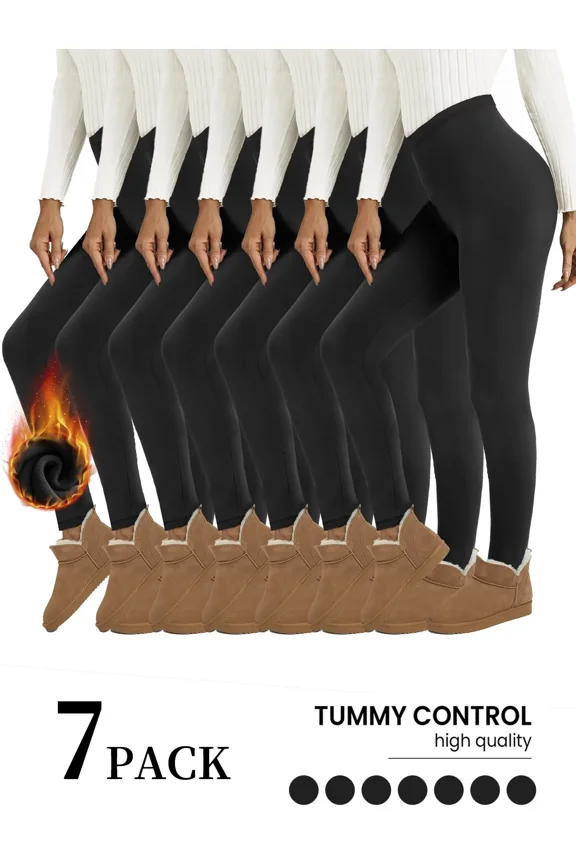7-Pack Low Waisted Fleece Lined Leggings for Women Thermal Warm Winter Tights Non See-Through Workout Yoga Pants