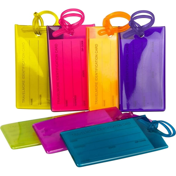 7 Pack Luggage Tags for Suitcases, Flexible Silicone Travel ID Identification Labels Set for Bags & Baggage - Multi Color Pack