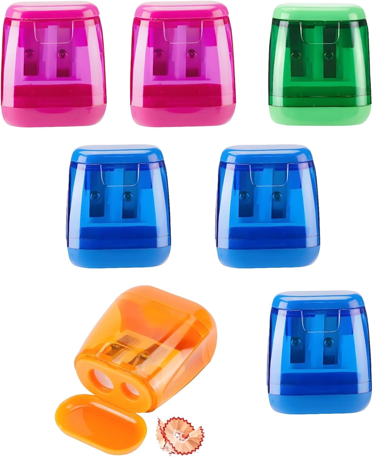 7-Pack Manual Pencil Sharpeners Compact & Portable, 4 Colors, Dual-Hole Design for Pencils, Crayons & Eyebrow Pencils Easy Clean, Travel Friendly$$Office