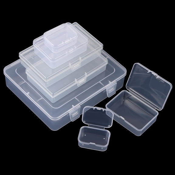7 Pack Mixed Sizes Rectangular Mini Clear Plastic Organizer Storage Box Containers with Hinged Lids Empty Beads Organizers for Small Items Art Craft Jewelry Projects