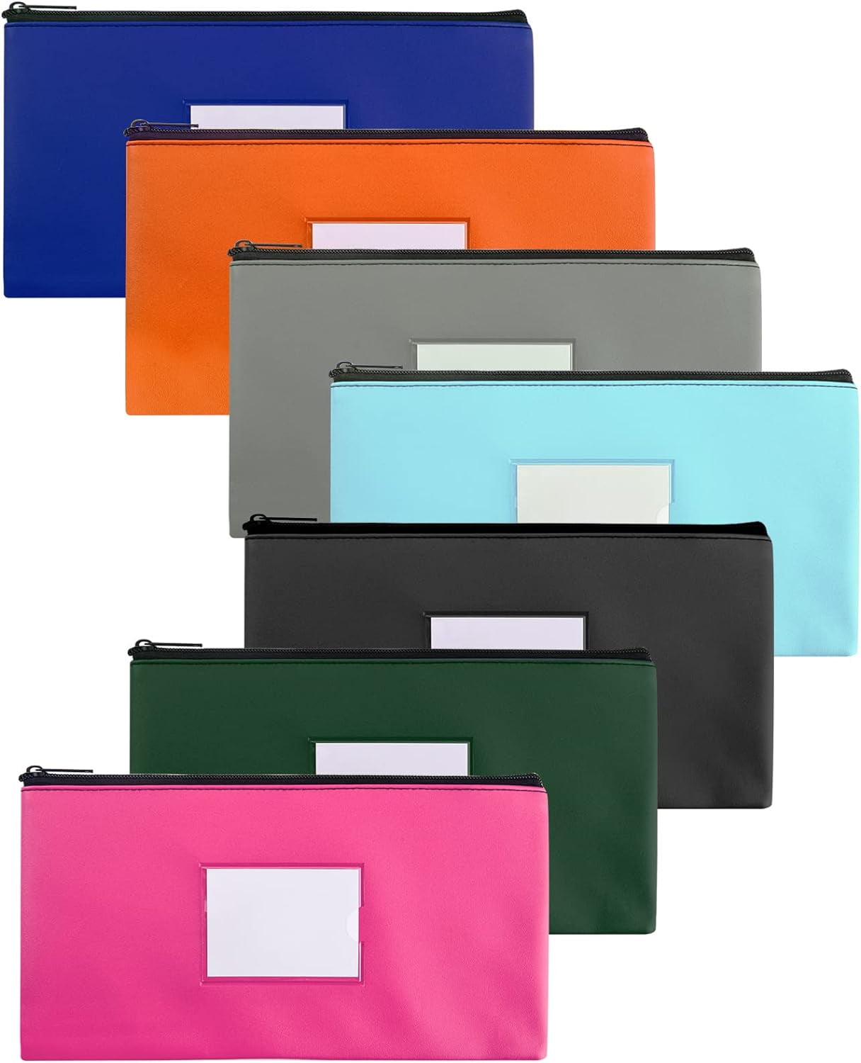 7 Pack Money Bags with Zipper for Cash | 11.25" x 6.25" | 7 Colors | Bank Deposit Bags with Zipper, Cash Bags with Zipper, Money Pouches for Cash with Zipper, Cash Register bag, Money Pouch.