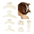thumbnail image 1 of 7 Pack Pearl Plastic Hair Claw Clips White Fancy Non Slip Jaw Barrettes Elegant Hair Styling Grip Clamps Korean Decorative Wedding Bridal Hair Accessories Bulk for Women Girls Thin Thick Hair, 1 of 4