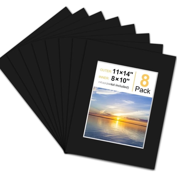 7 Pack Picture Mats for Frames, Acid Free 11x14 Matted to 8x10, Picture Frame Mats for Pictures, Watercolor, Artwork and Prints (Black)