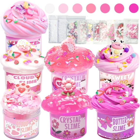 7 Pack Pink Slime Kits, Butter Slime,Cloud Slime kit Non Sticky,Super Soft Sludge Toy,Birthday Gifts for Party Favors