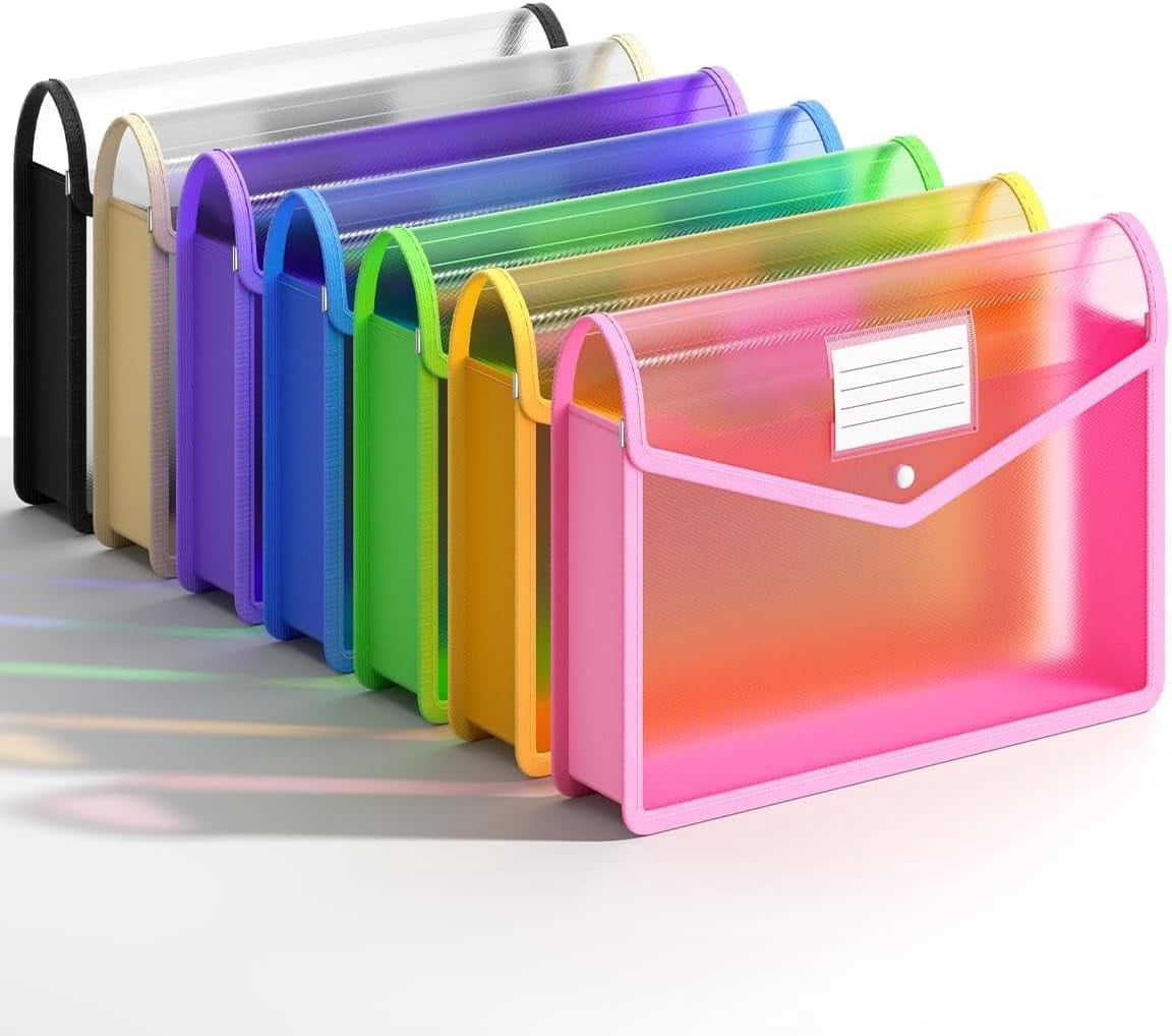 7 Pack Plastic Expanding File Folder, Transparent envelopes with Snap ...
