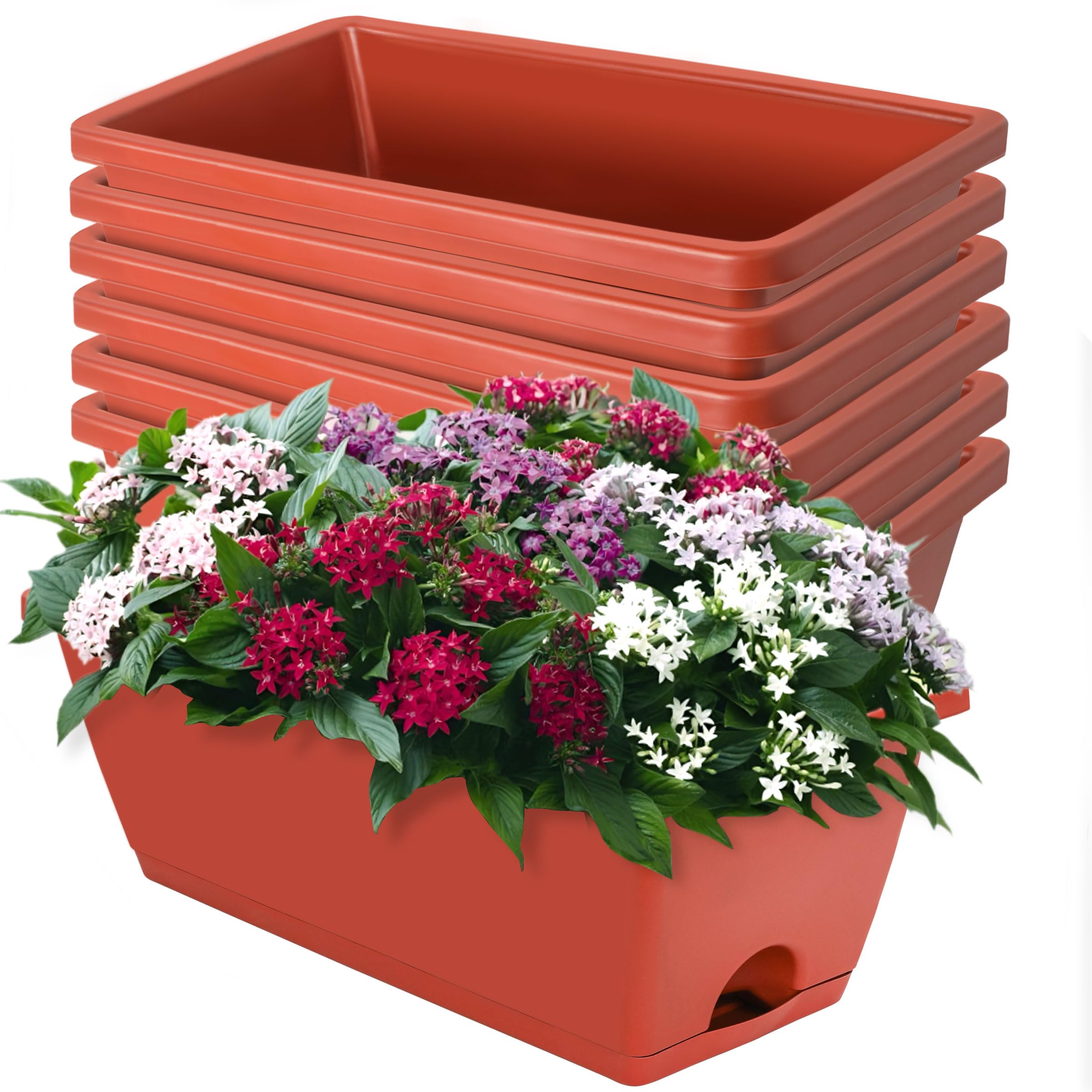 7-Pack Plastic Window Box Planters 17 Inch Rectangular Flower Pots with Saucers for Indoor Outdoor Garden Patio Home Decor