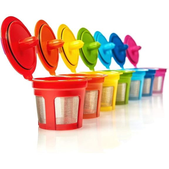 7 Pack Reusable K Cups for Coffee Makers BPA-Free Refillable Coffee Pods, 7 Colors Compatible with Brewers