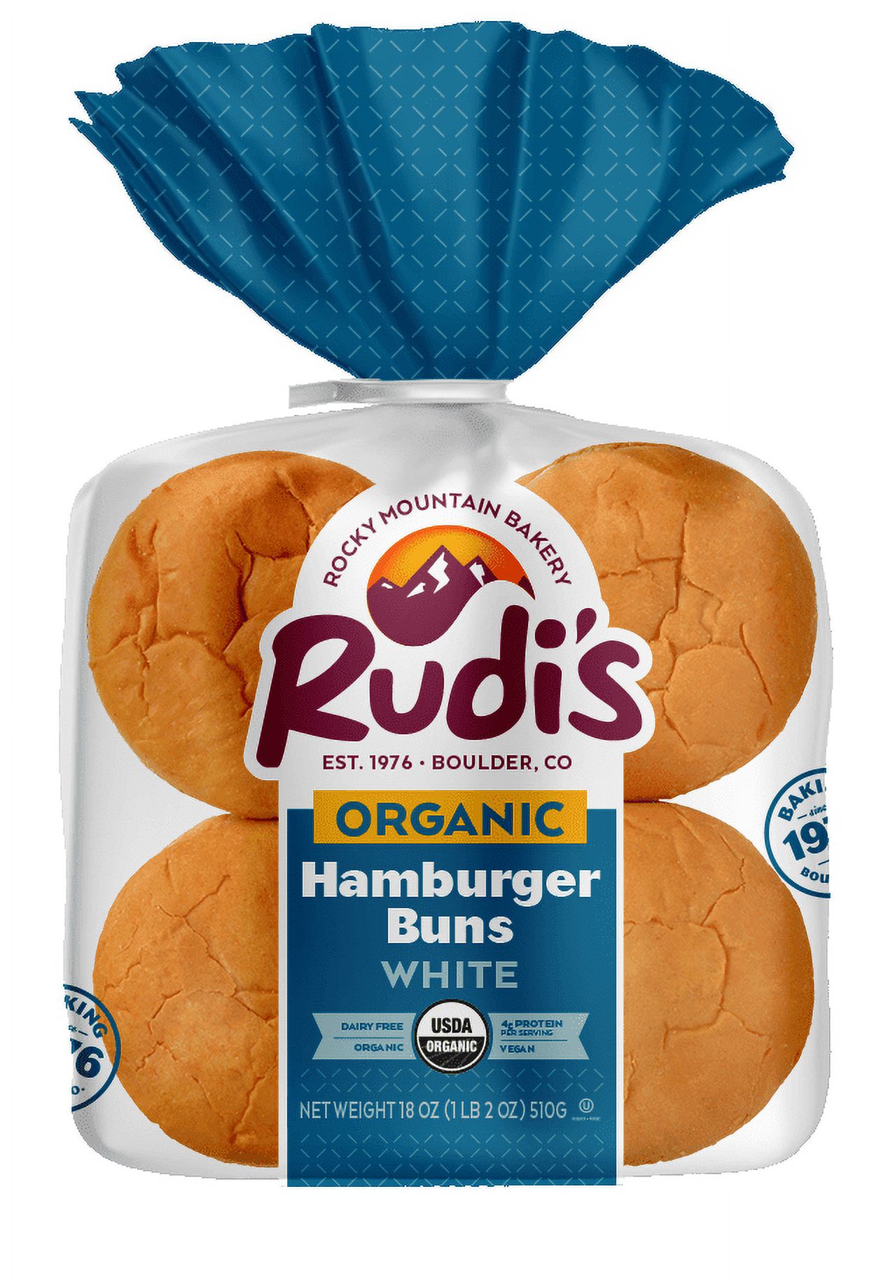 (7 Pack)Rudis Organic Bakery Hamburger Buns Wheat, 18 oz