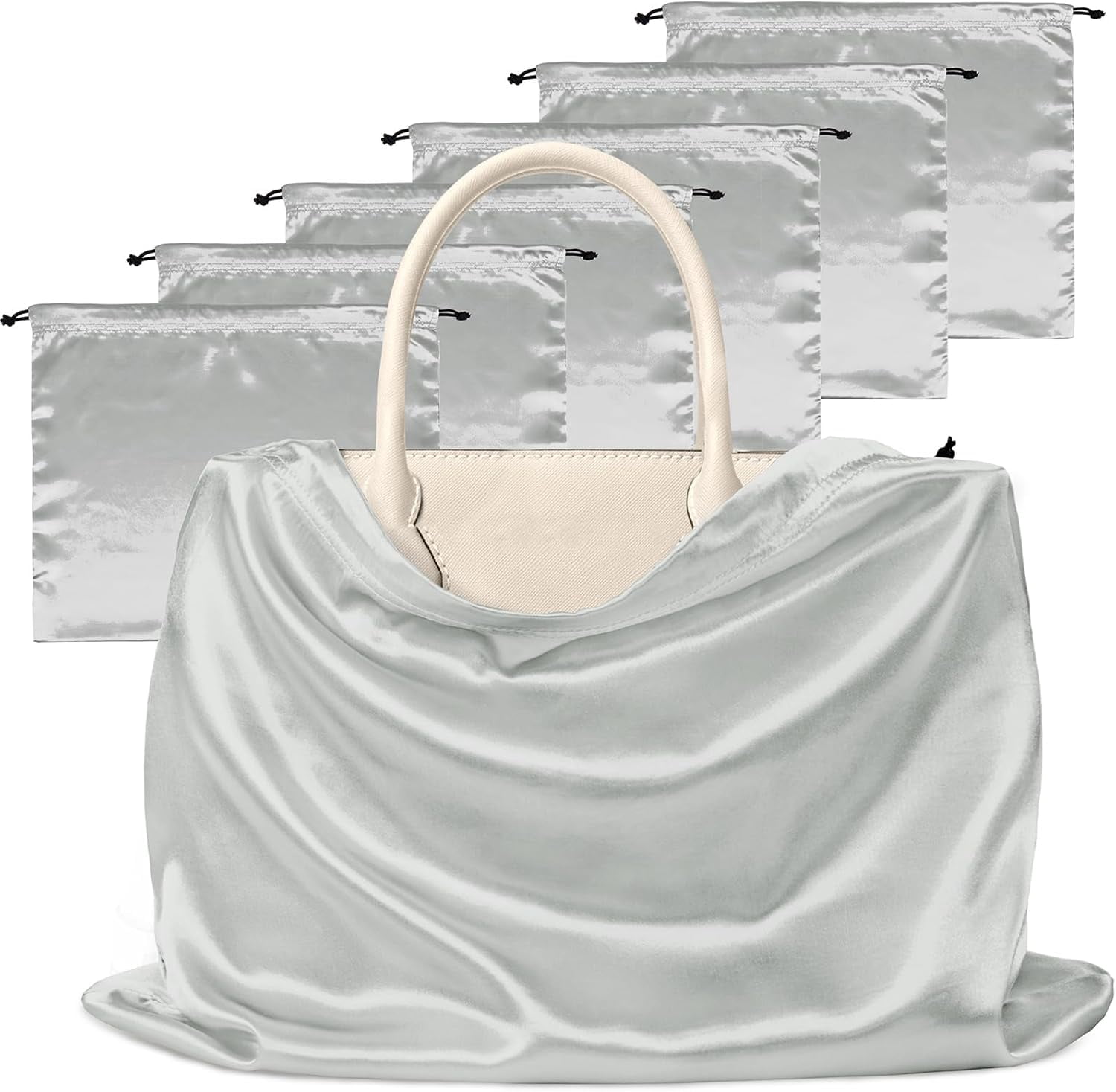 7 Pack Satin Dust Bags for Handbags Storage, Silky Shoe Bag Grey Drawstring Bags for Shoes & Purses - Silk Dust Cover Bag Dustproof Protector Travel Storage Pouch(19.6 x 15.7)