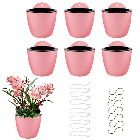 7 Pack Self-Watering Flower Pot with Inner Pot Wall Hanging Plastic Planter with Removable Basket Cotton Rope and Hooks for Indoor Garden, Large