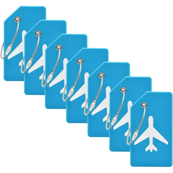 7 Pack Silicone Luggage Tag Baggage Handbag Travel Suitcase Tags with Name ID Card Perfect to Quickly Spot Luggage Suitcase (Blue）