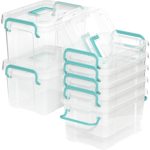 7 Pack Small Storage Bins Plastic Storage Container Stackable Box with Lids,with Handle Clear Plastic Container for Suitable for storing snacks, tools, cosmetics, toys