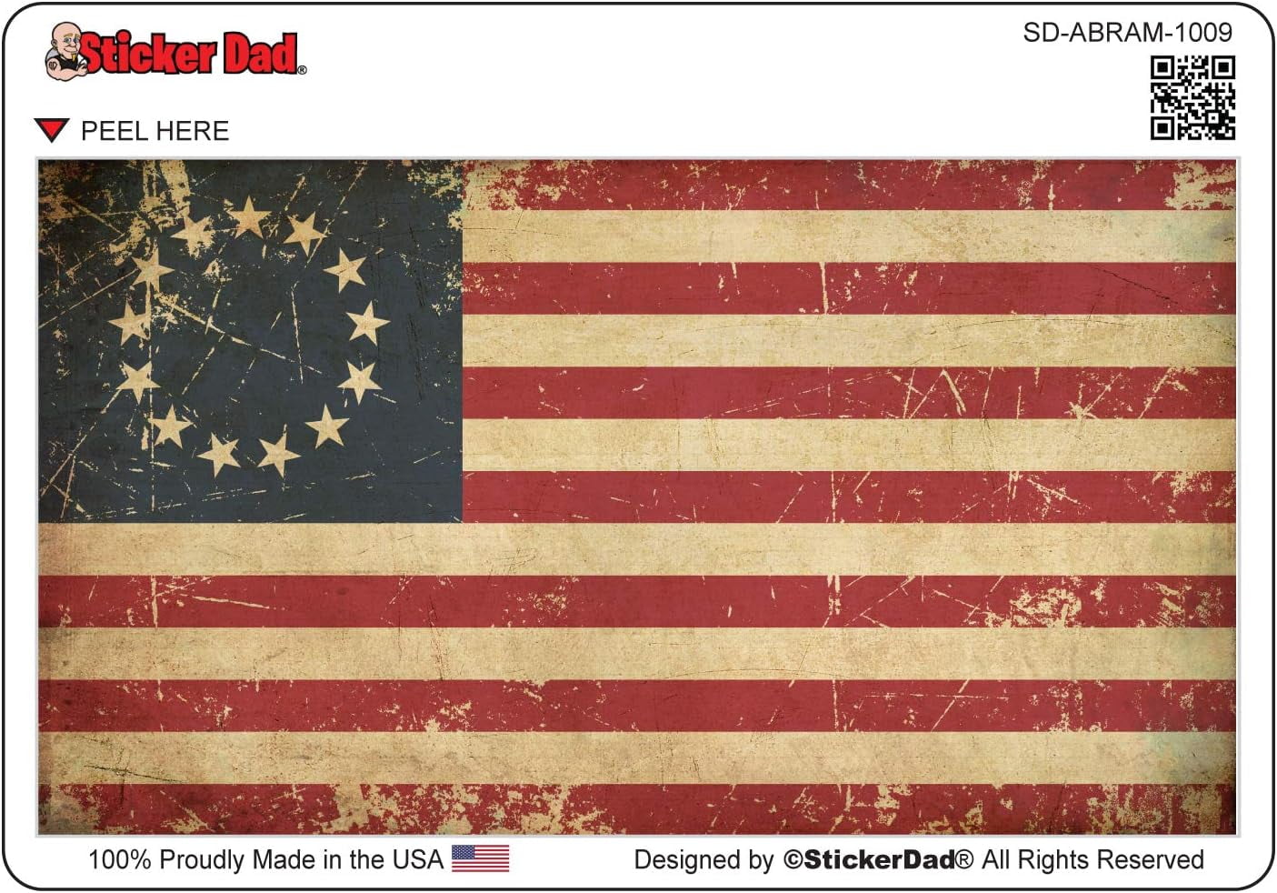 7 Pack - StickerDad® USA 13 Stars Aged Betsy Ross American Flag Full Color  Printed Sticker by StickerDad® - Size: 3.5\, image size:1405x982