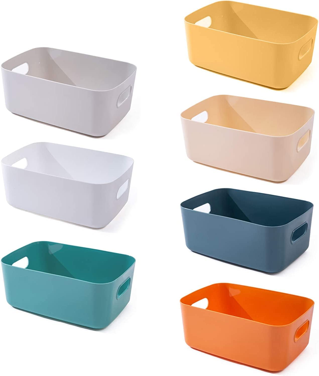 Multicolor Rectangular Plastic Storage Bins with Handles, Set of 7