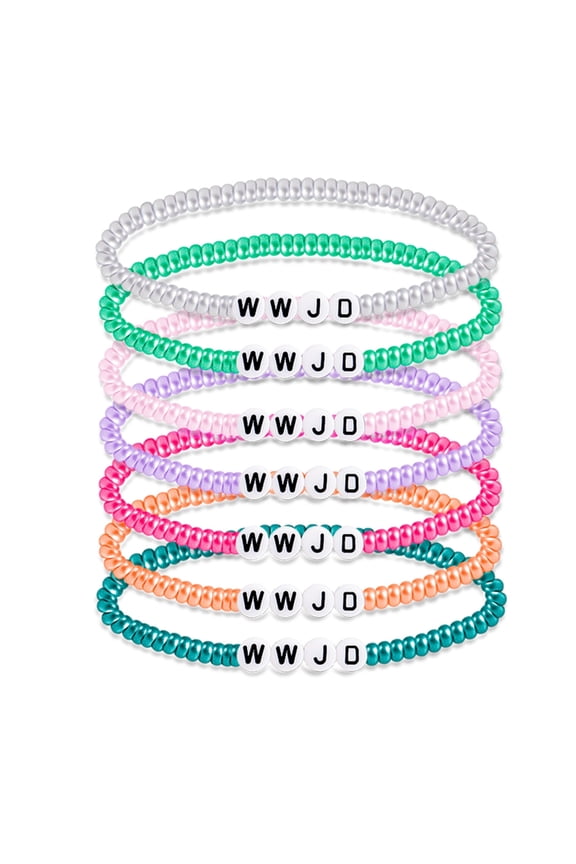 7 Pack Stretch Bracelets What Would Do Bracelets WWJD Beaded Bracelet Colorful Bracelet