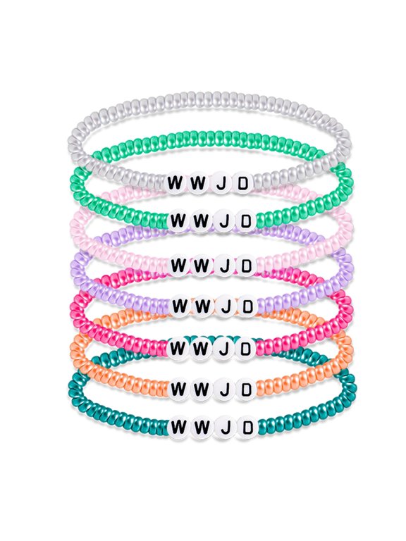 7 Pack Stretch Bracelets What Would Do Bracelets WWJD Beaded Bracelet Colorful Bracelet